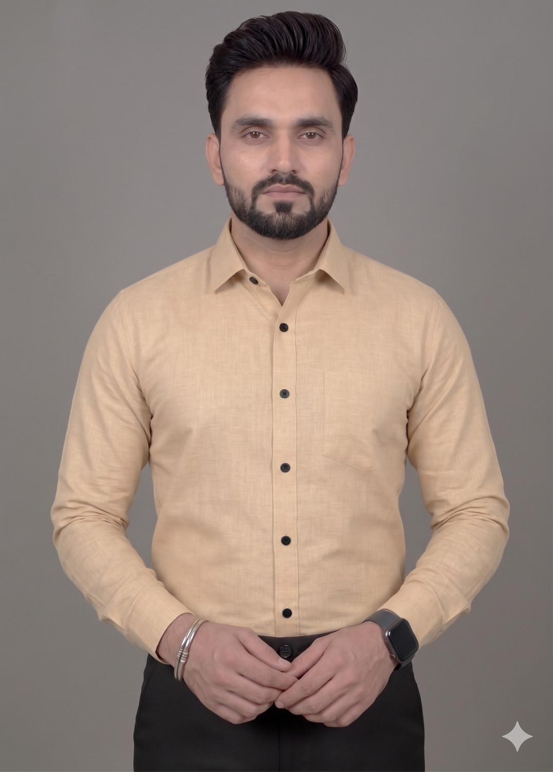 Image of CrisPet Men Solid Casual Beige Shirt