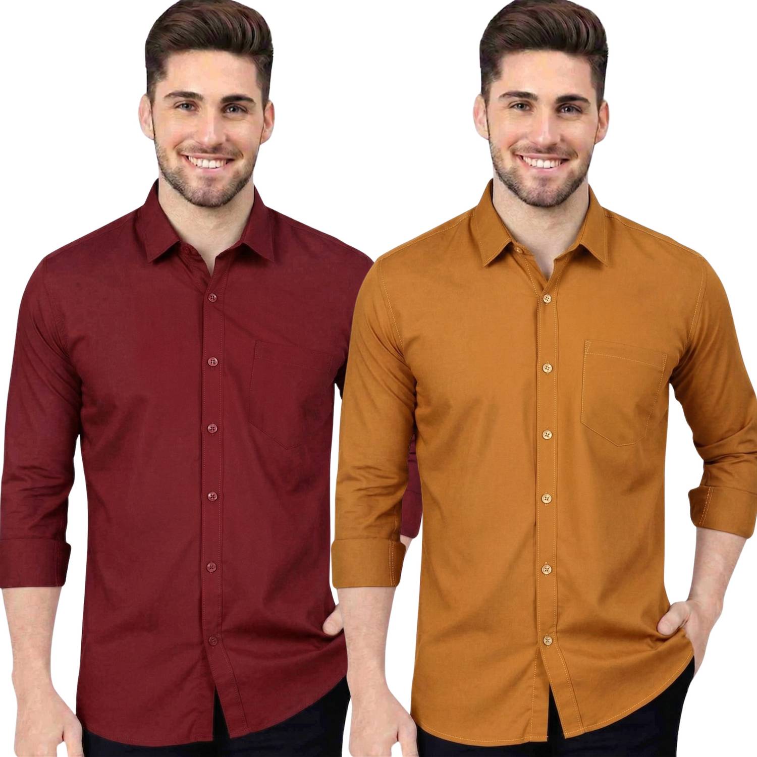 youth first Men Regular Fit Solid Spread Collar Casual Shirt (Pac