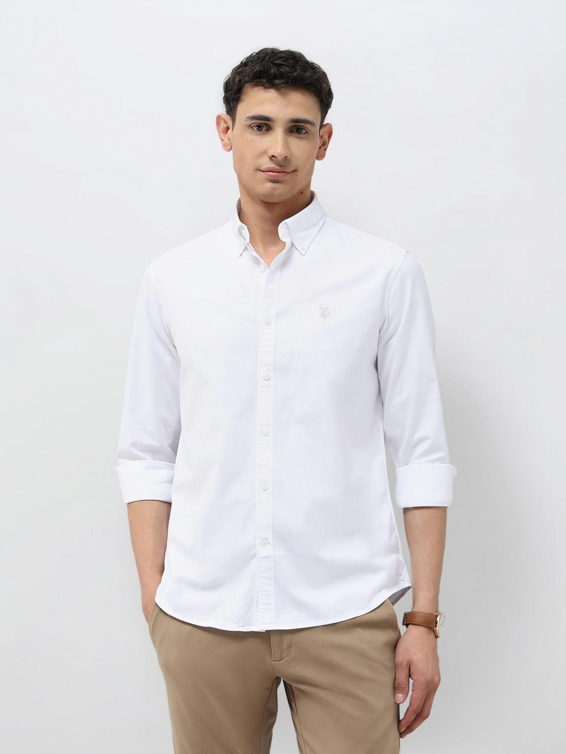 Image of U.S. POLO ASSN. Men Solid Casual White Shirt