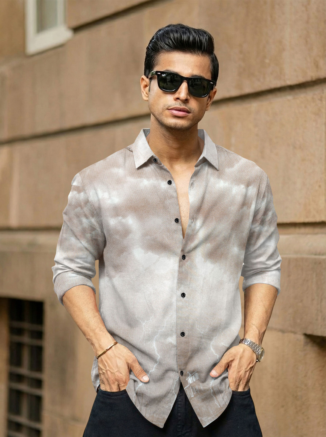 Image of FABDECK Men Washed Casual Brown Shirt