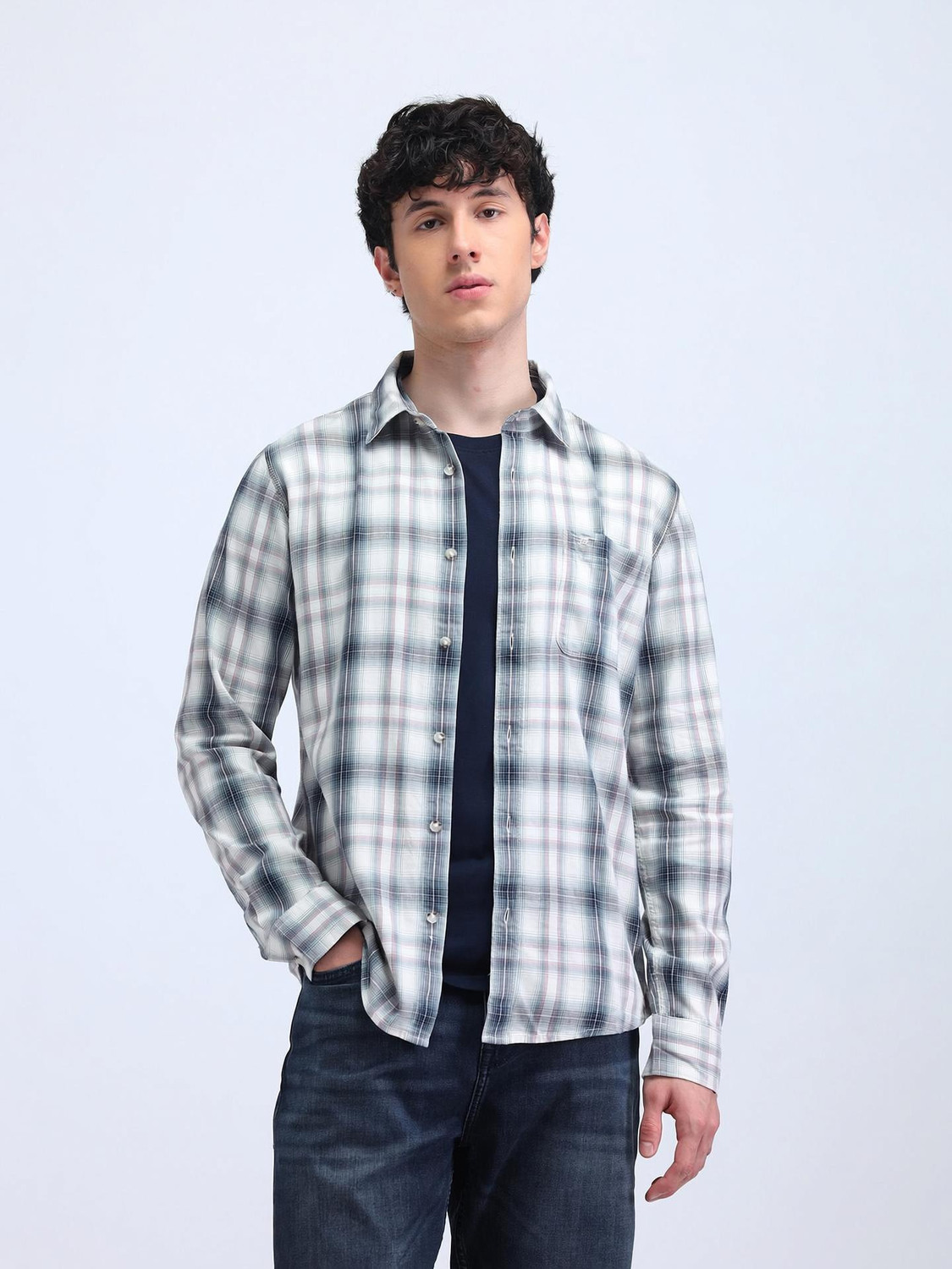 Image of FLYING MACHINE Men Checkered Casual Multicolor Shirt