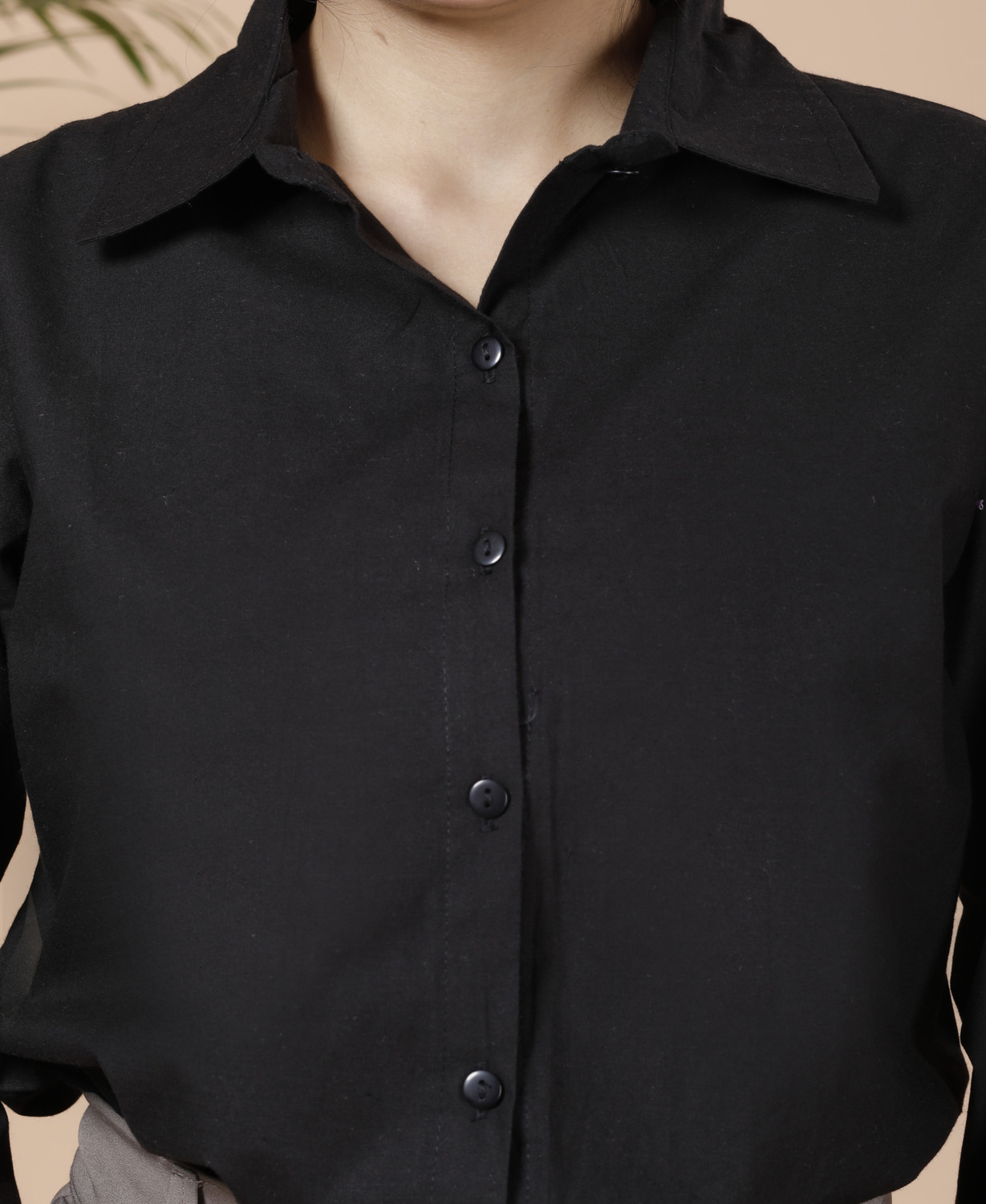 Image of D ATTIRES Women Solid Formal Black Shirt
