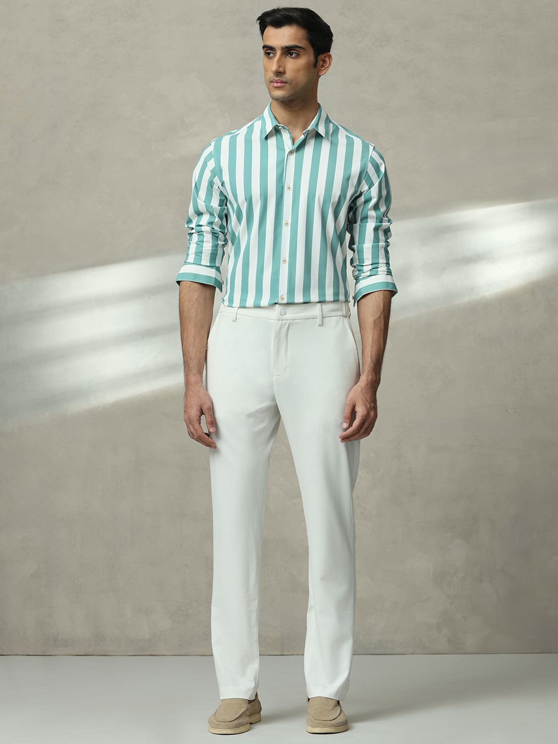 Image of MUFTI Men Striped Casual Blue Shirt