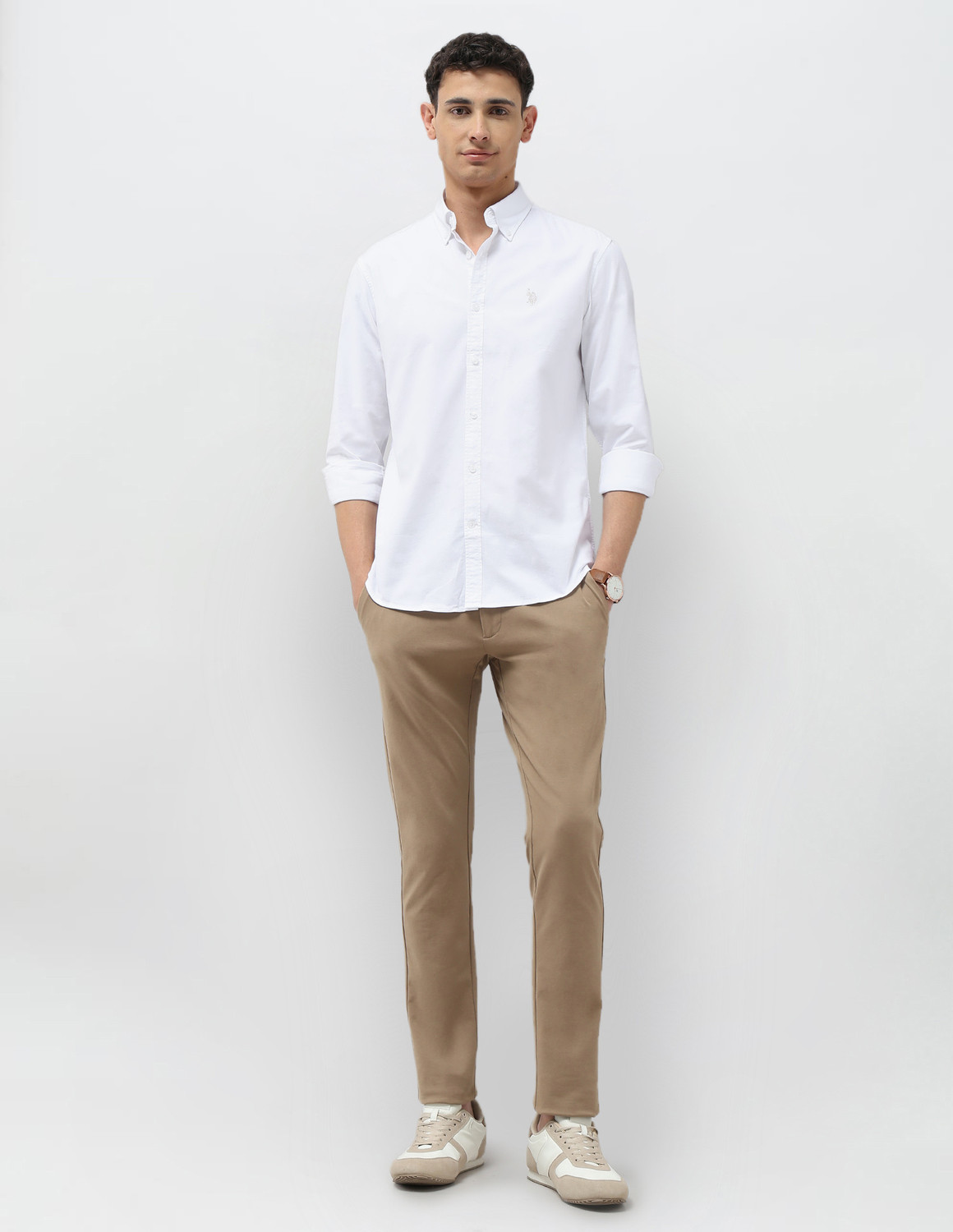 Image of U.S. POLO ASSN. Men Solid Casual White Shirt