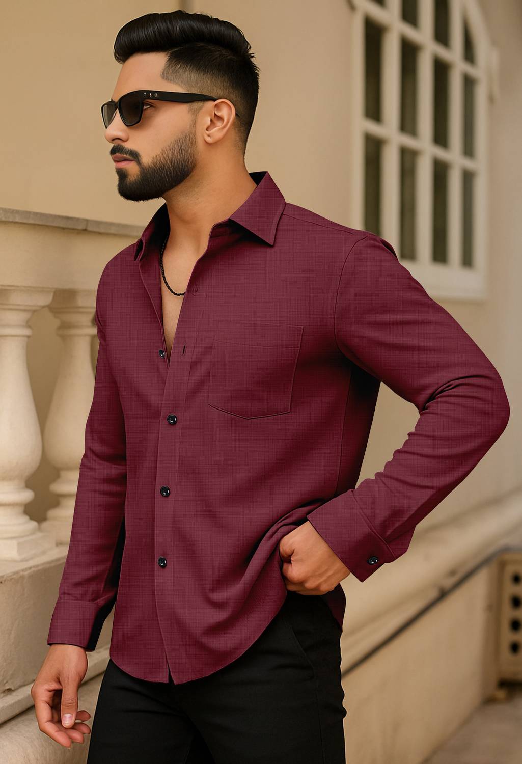 AITAVIKOVERSEAS Men Solid Casual Maroon Shirt