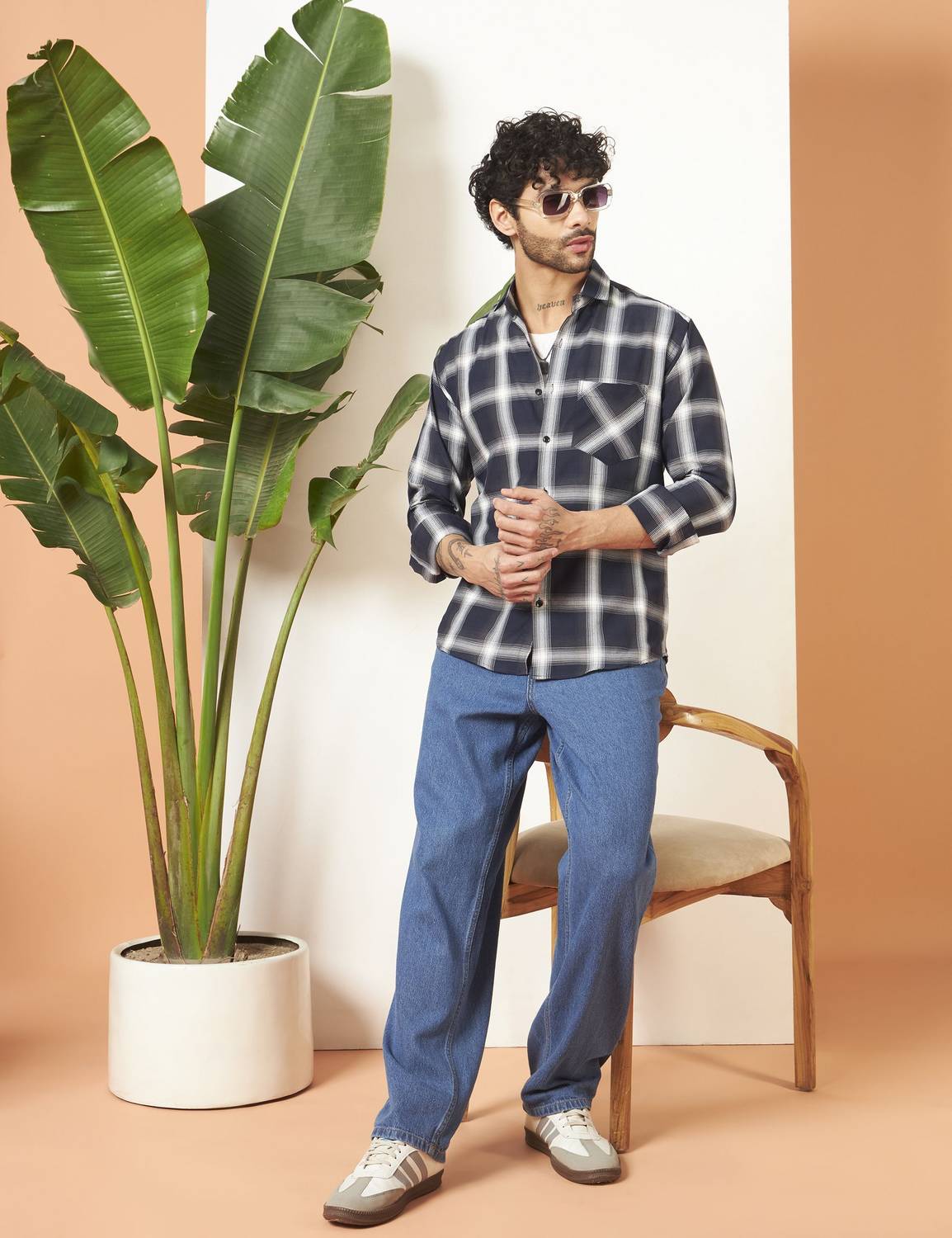 WOXEN Men Checkered Blue, White Shirt - Image 4