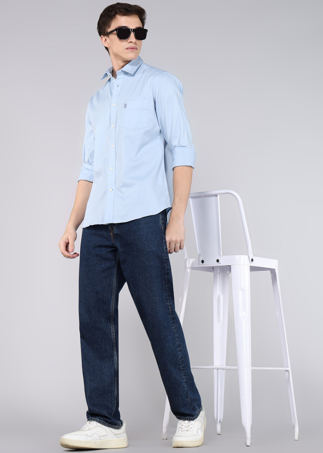 Image of U.S. POLO ASSN. Men Solid Casual Blue Shirt