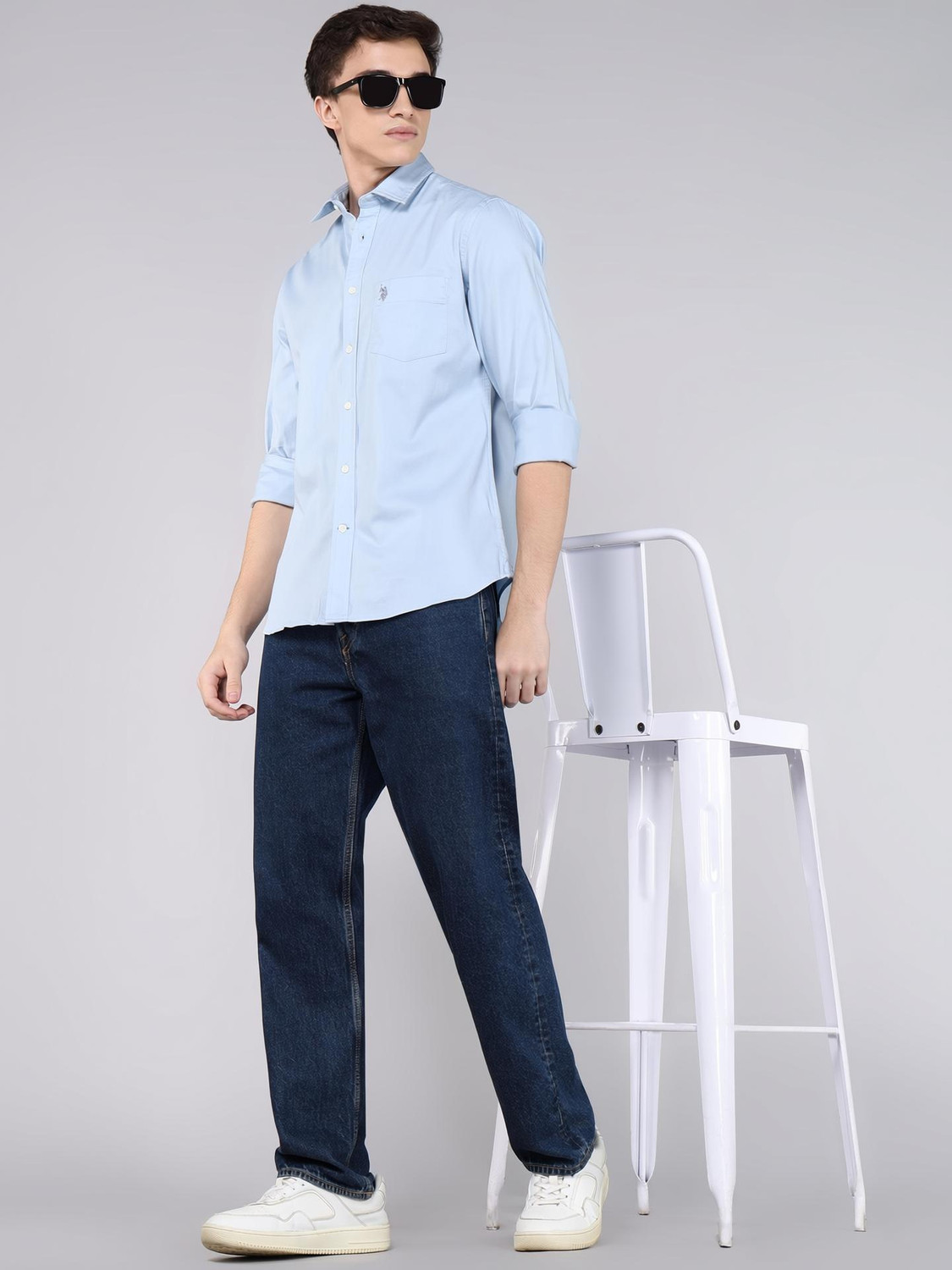 Image of U.S. POLO ASSN. Men Solid Casual Blue Shirt