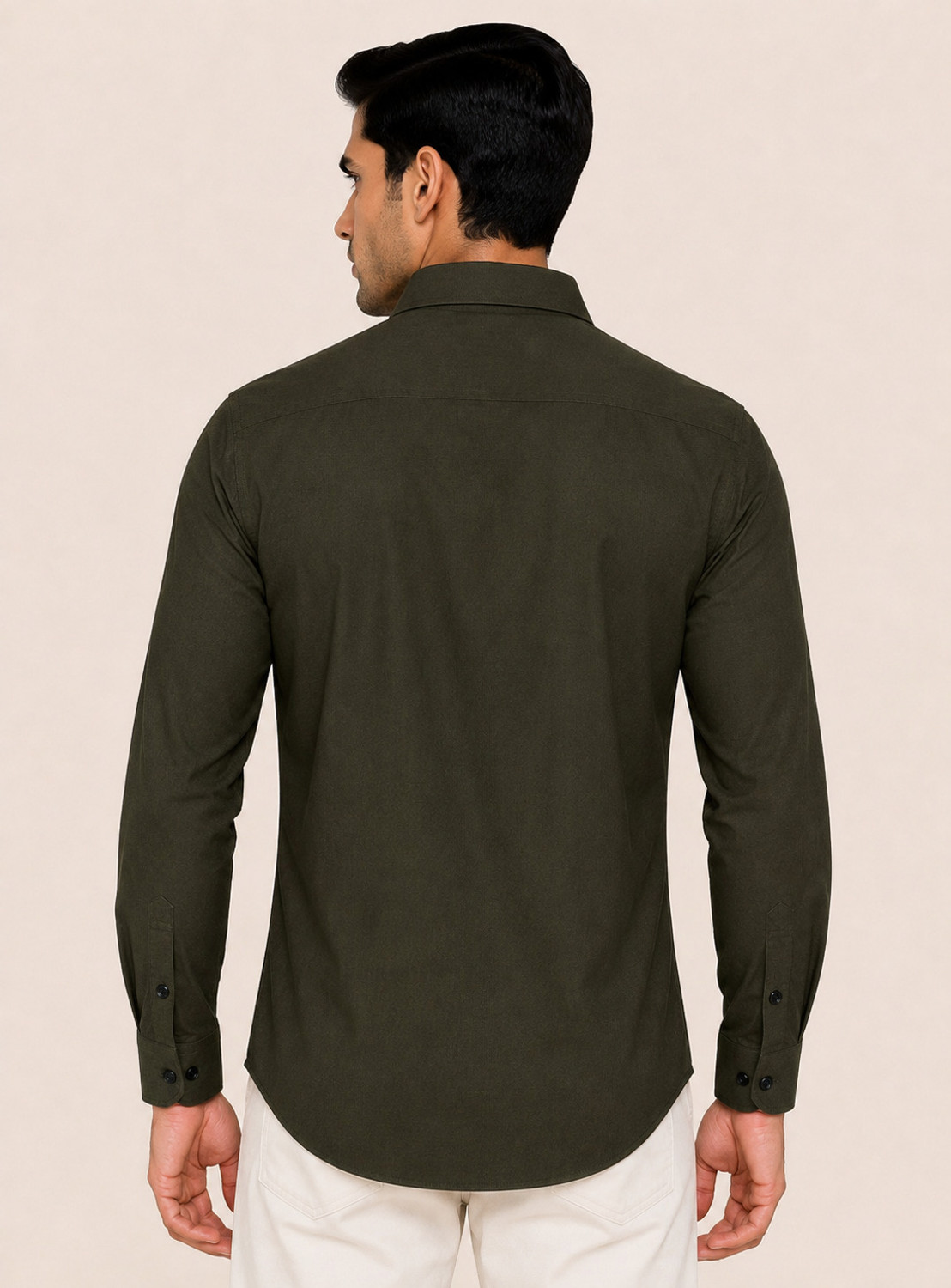 Image of SAM & ROY Men Solid Casual Dark Green Shirt