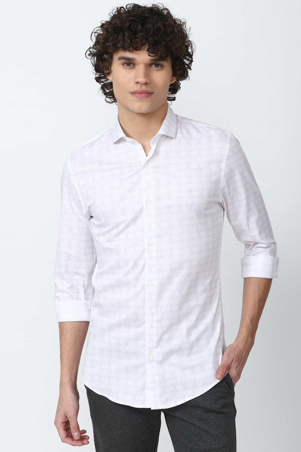 Image of PETER ENGLAND Men Printed Formal White Shirt