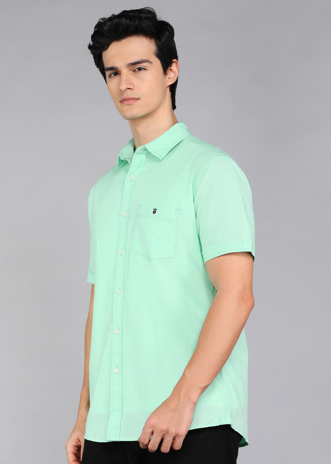 Image of Louis Philippe Jeans Men Solid Casual Light Green Shirt
