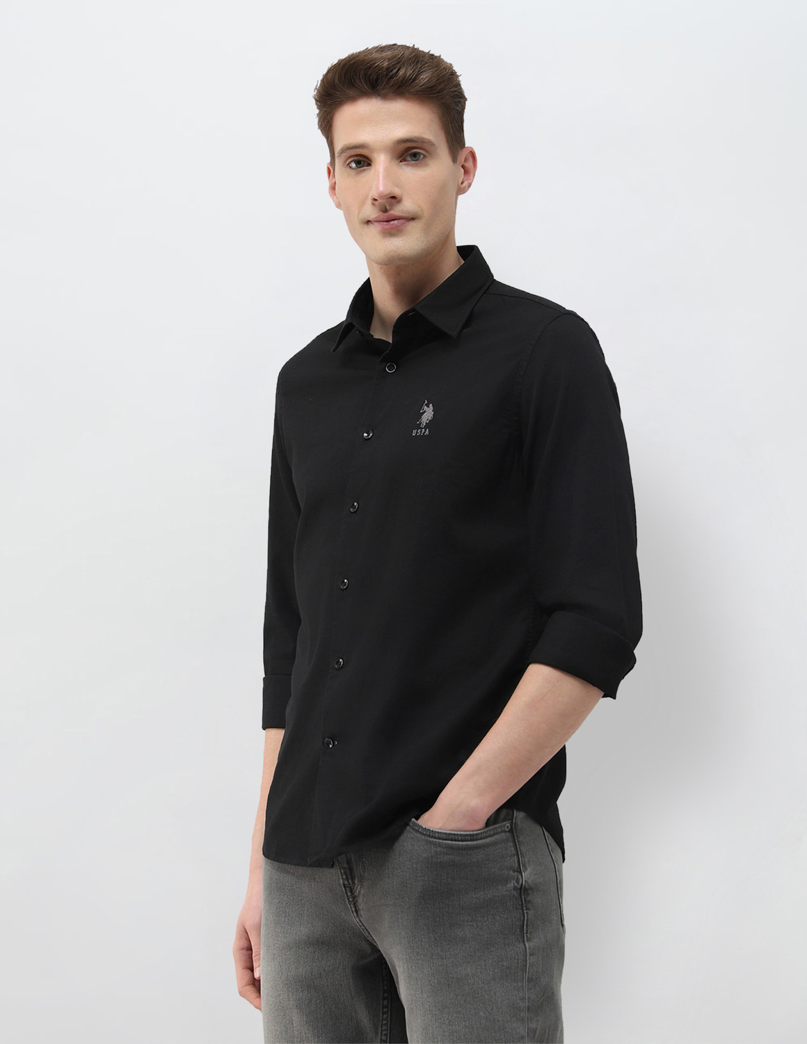 Image of U.S. Polo Assn. Denim Co. Men Solid Casual Black Shirt
