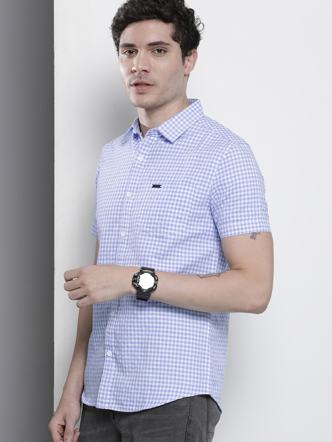Image of The Indian Garage Co. Men Checkered Casual Purple Shirt