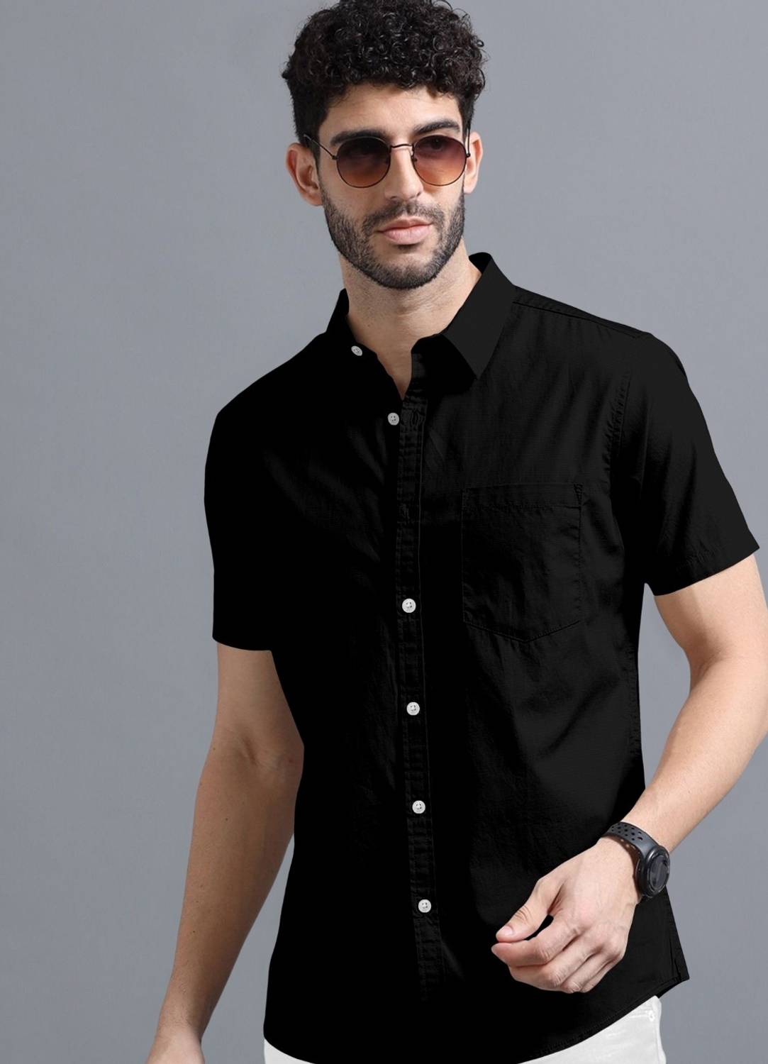 VTEXX Men Solid Casual Black Shirt - Buy VTEXX Men Solid Casual