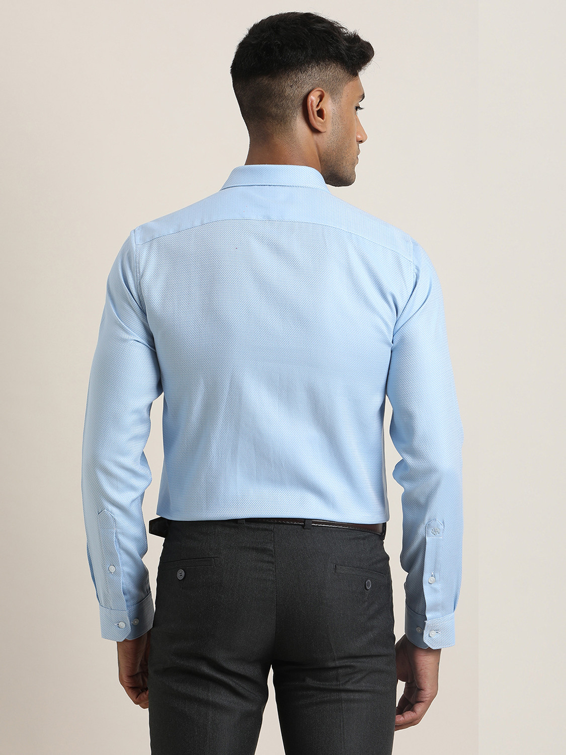 Image of TURTLE Men Solid Formal Light Blue Shirt