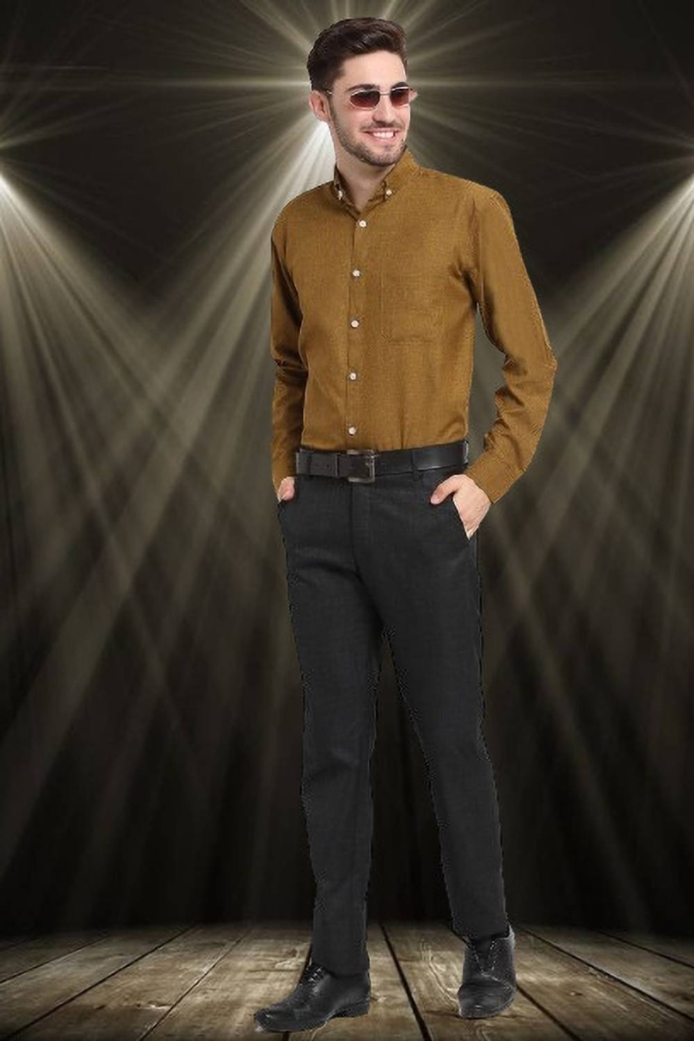 Ababil Men Striped Formal Khaki Shirt