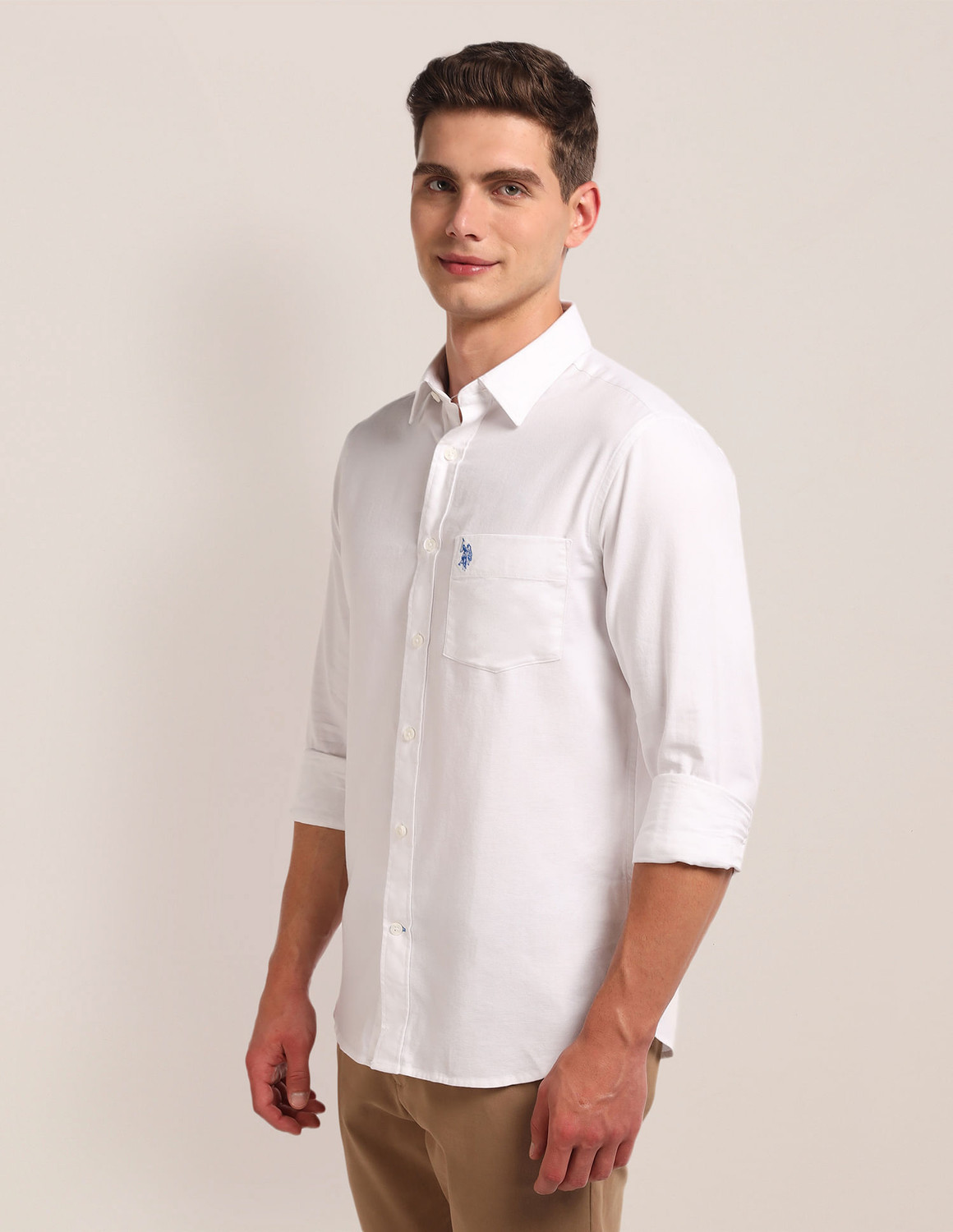 Image of U.S. POLO ASSN. Men Solid Casual White Shirt