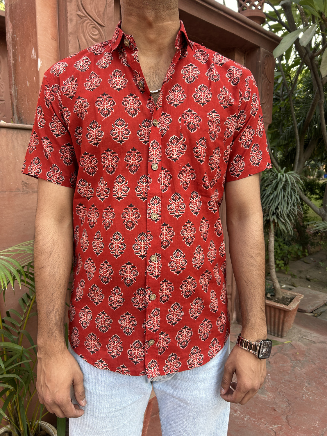 Image of JAIPUR RAJWADA Men Printed Casual Red Shirt