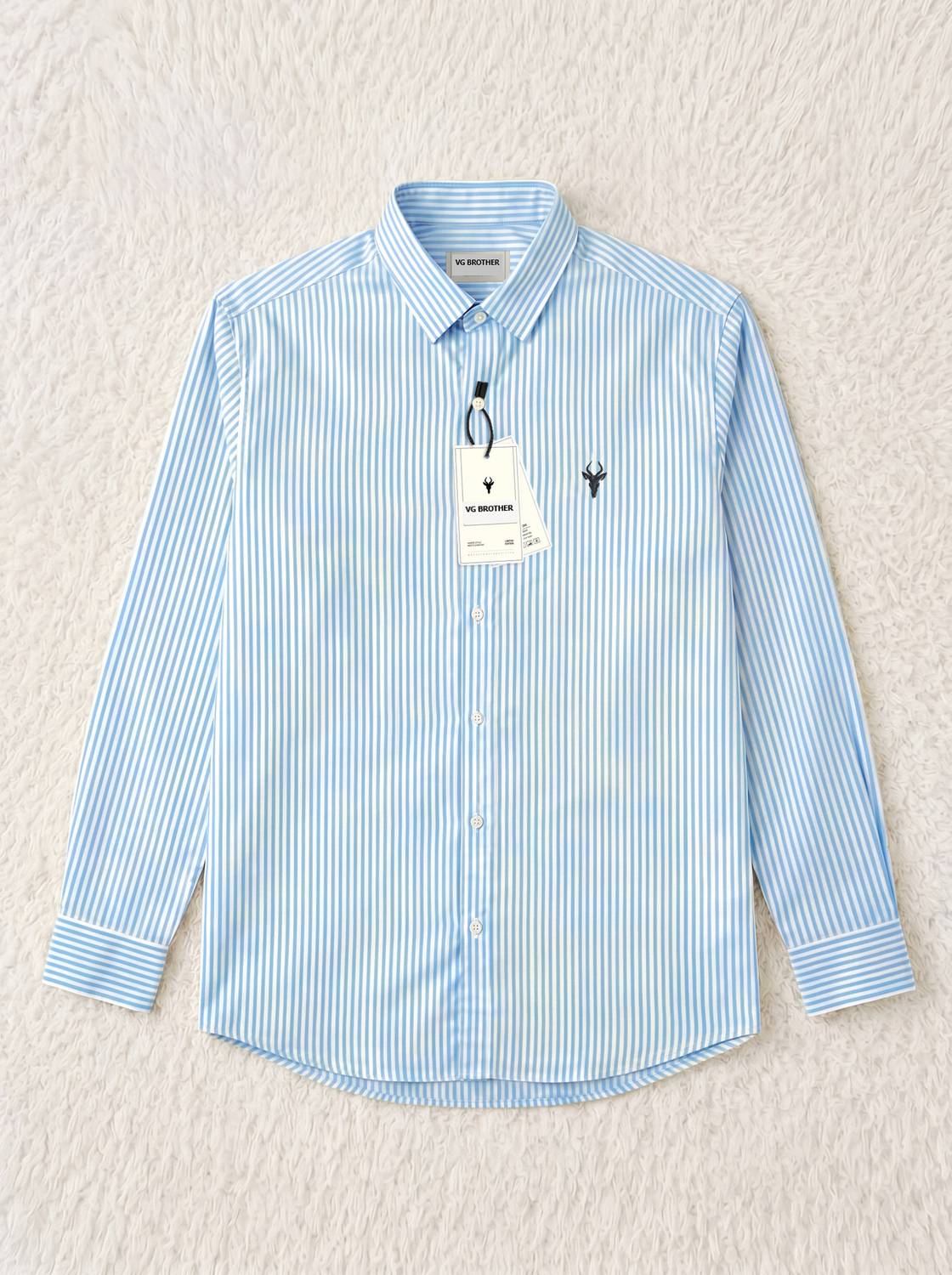 VG BROTHER Men Striped Light Blue Shirt - Image 2