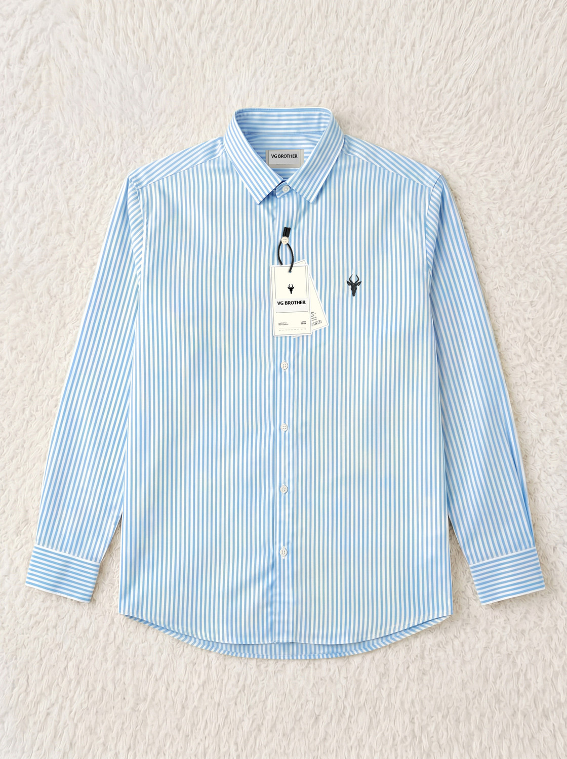Image of VG BROTHER Men Striped Casual Light Blue Shirt