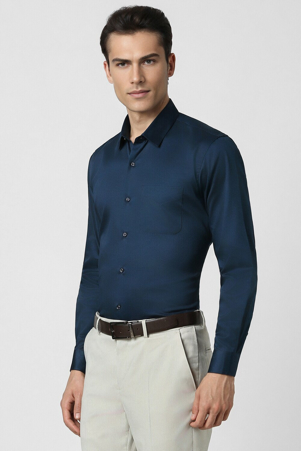 Image of PETER ENGLAND Men Self Design Formal Dark Blue Shirt