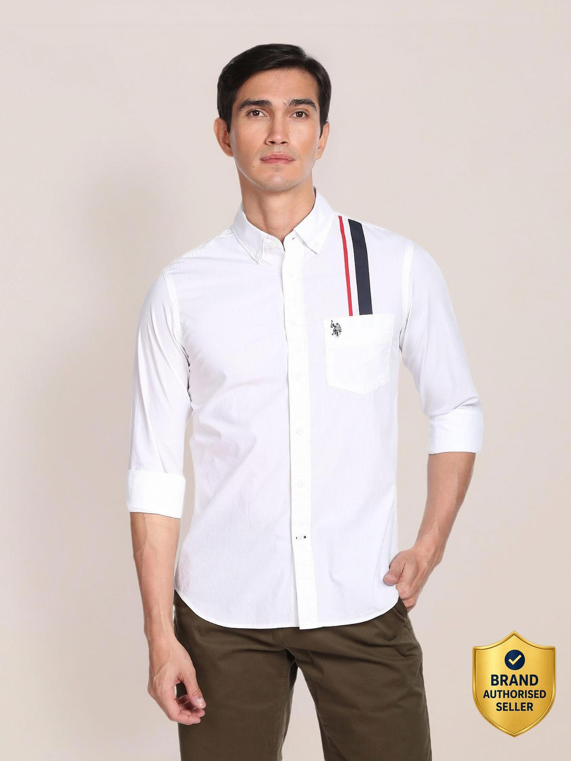 Image of U.S. POLO ASSN. Men Solid Casual White Shirt