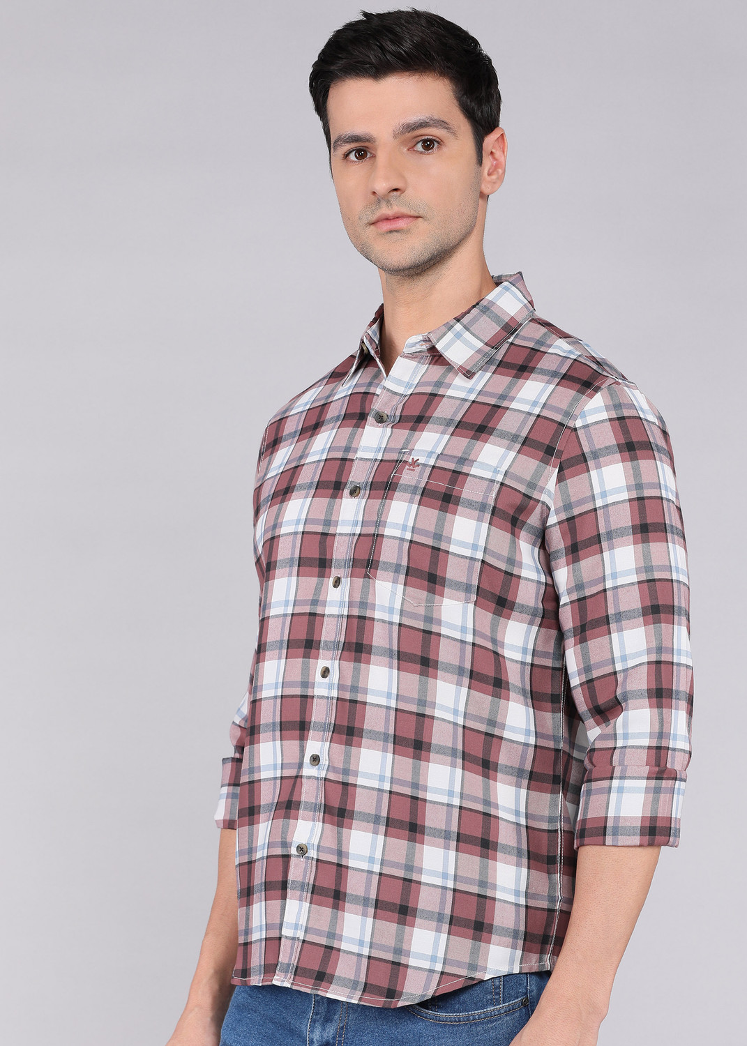 Image of WROGN Men Checkered Casual Pink Shirt
