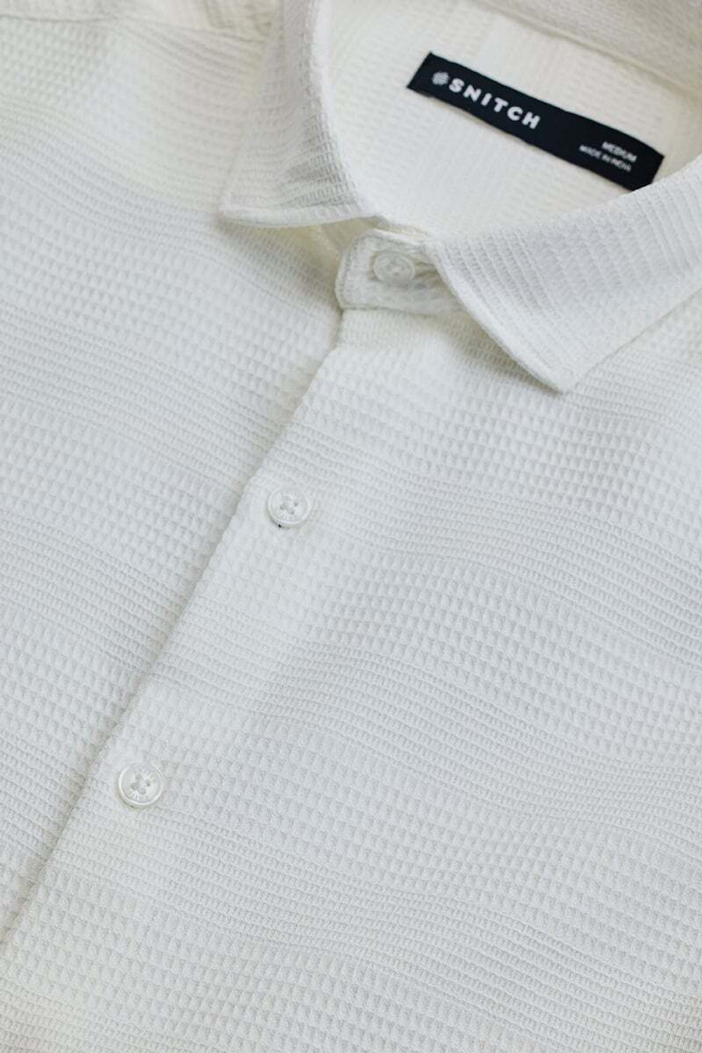 Image of Snitch Men Self Design Casual White Shirt