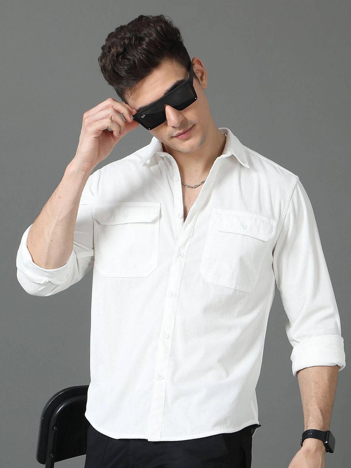 Image of HERE&NOW Men Solid Casual White Shirt