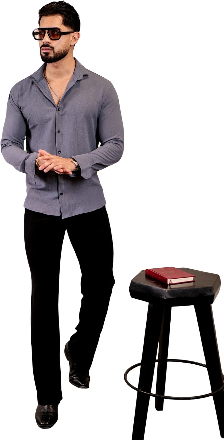 Image of Khushi Creation Men Solid Casual Grey Shirt