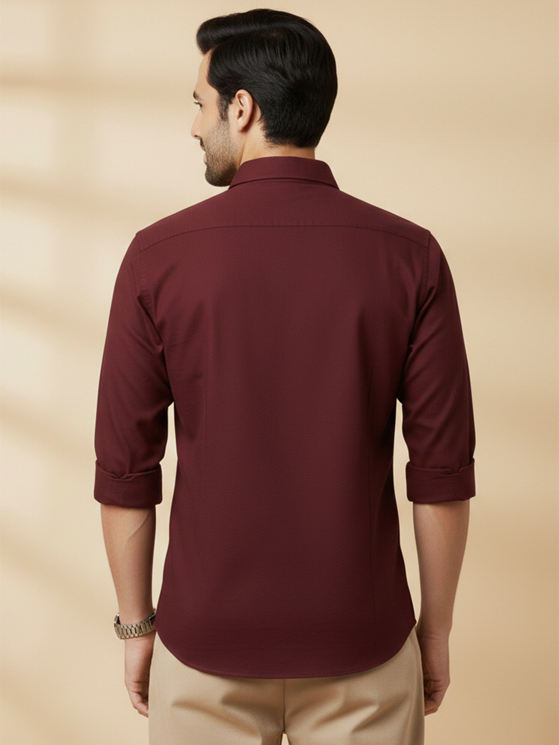 Image of METRONAUT Men Solid Casual Maroon Shirt