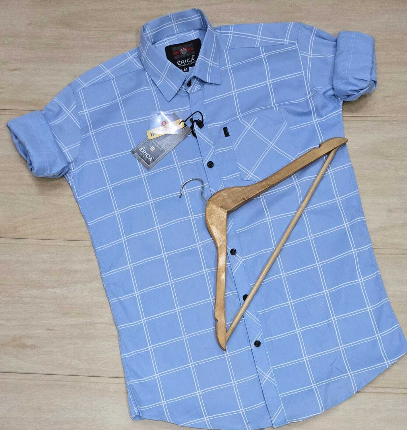 Image of Erica Men Checkered Casual Blue Shirt