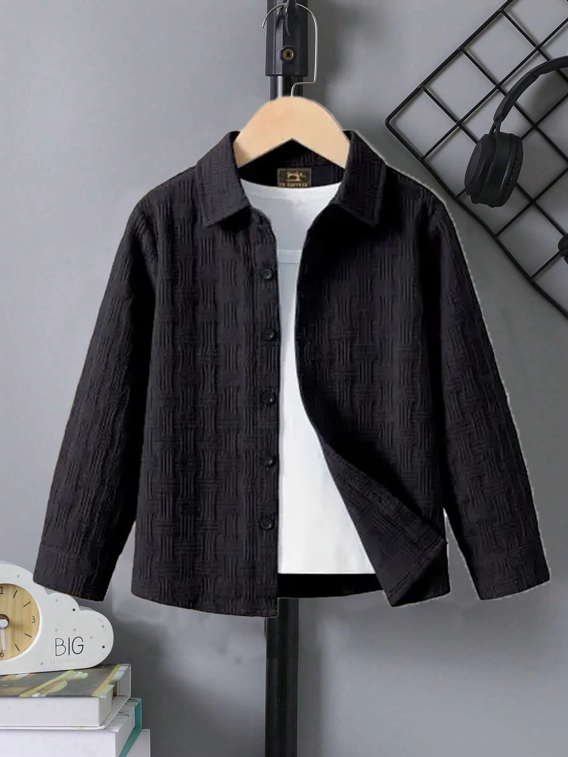 Image of Velmita Boys Self Design Casual Black Shirt