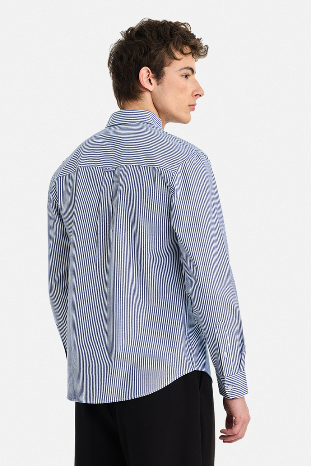 Image of Snitch Men Striped Casual Dark Blue Shirt
