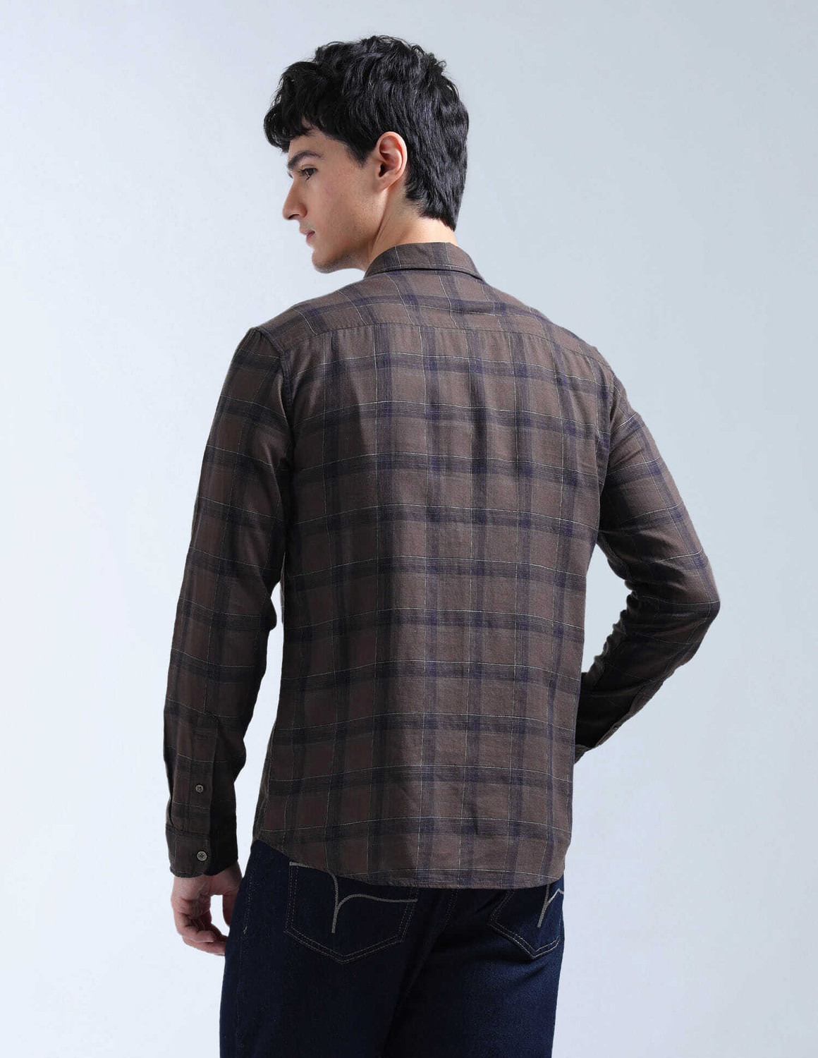Image of FLYING MACHINE Men Checkered Casual Brown Shirt