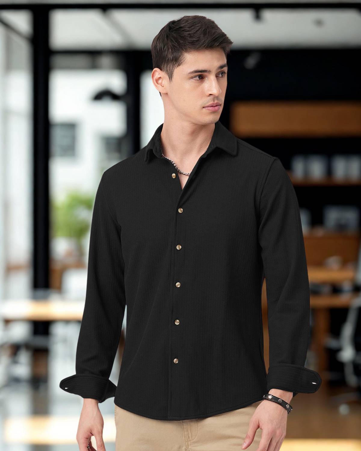INDICLUB Men Black Formal Shirt