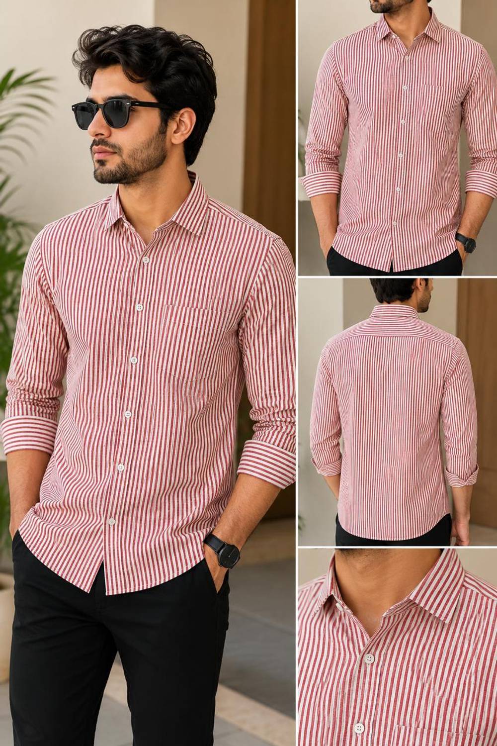 RADHE Men Striped Casual Red, White Shirt - Image 3
