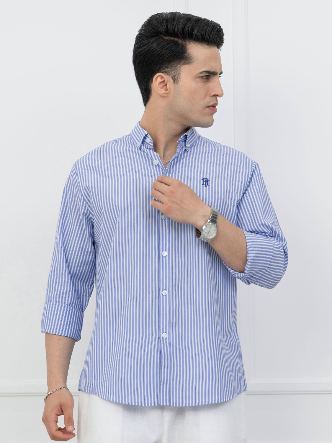 Image of RED TAPE Men Striped Casual Blue Shirt