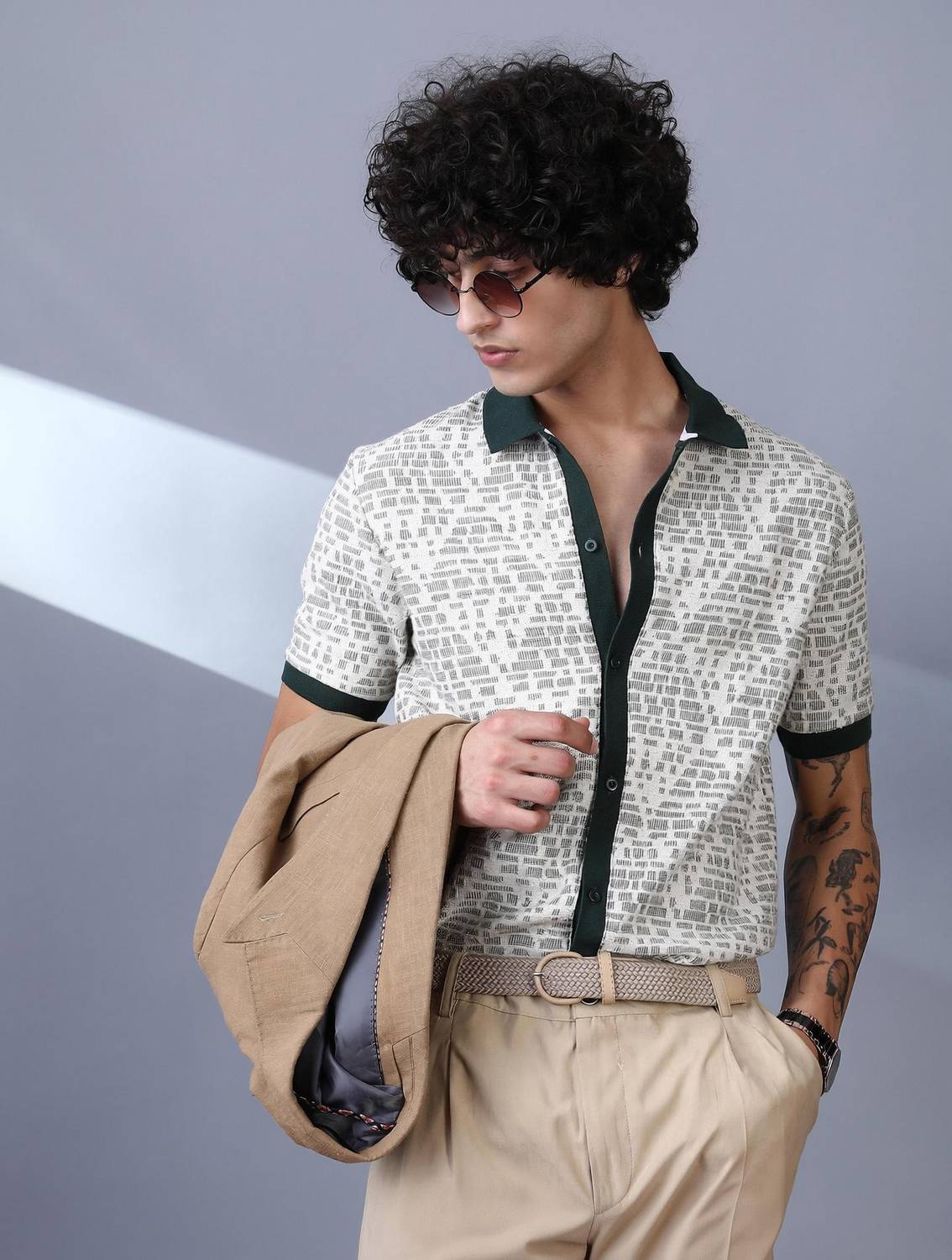 CAHOOT Men Self Design Casual Cream Shirt