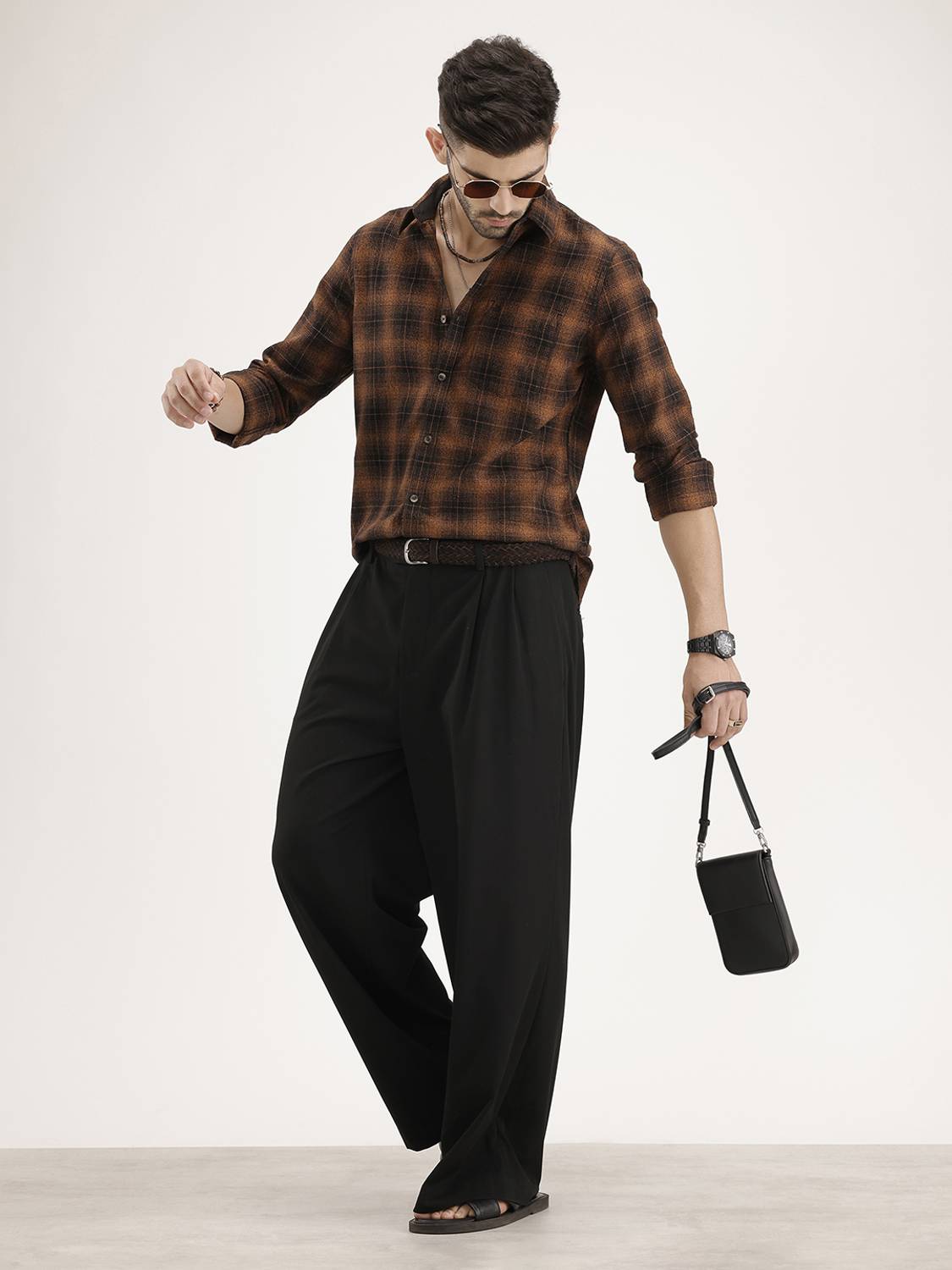 WROGN Men Brown Checkered Casual Shirt - Image 2