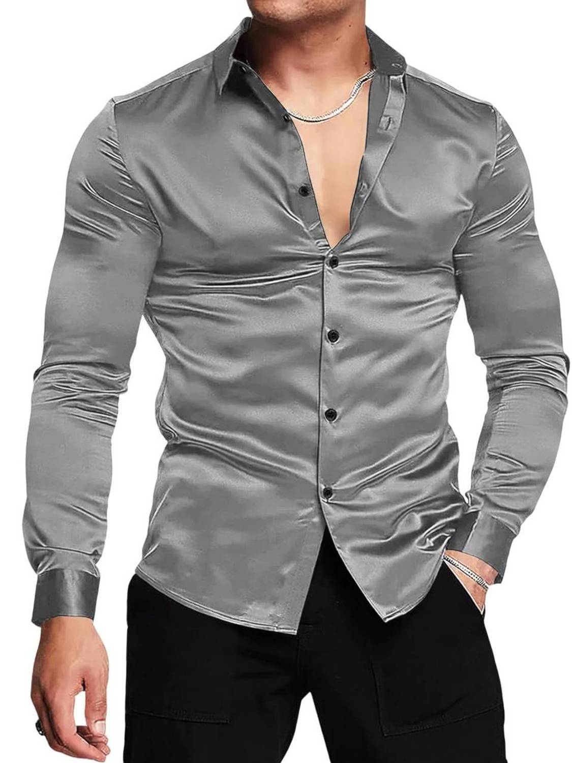 bellstone Men Solid Casual Silver Shirt