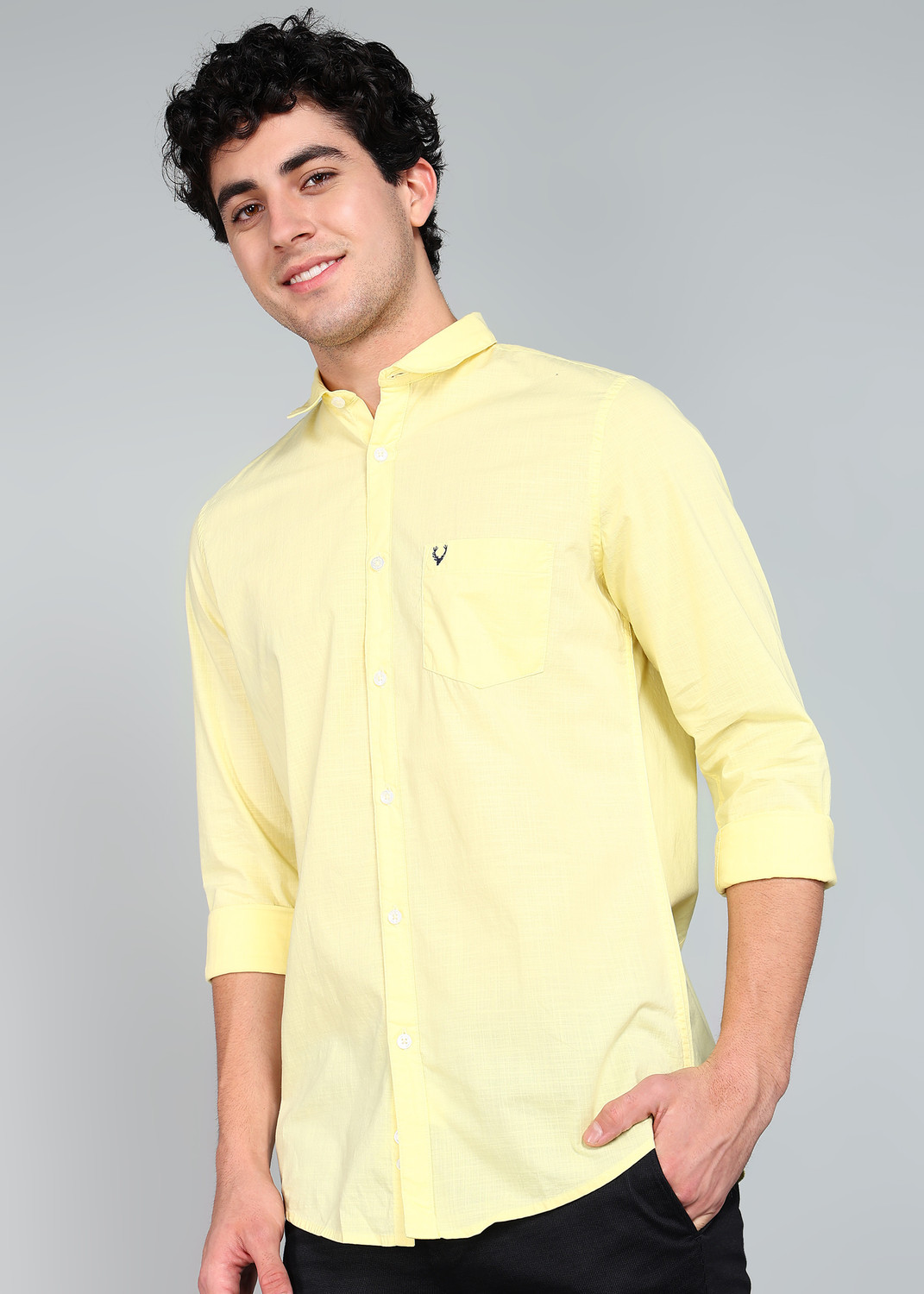Image of Allen Solly Men Solid Casual Yellow Shirt