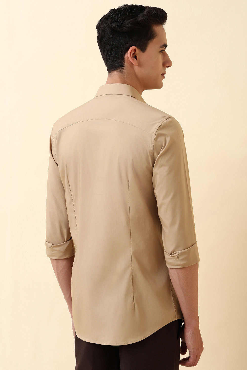 Image of Allen Solly Men Solid Casual Beige Shirt
