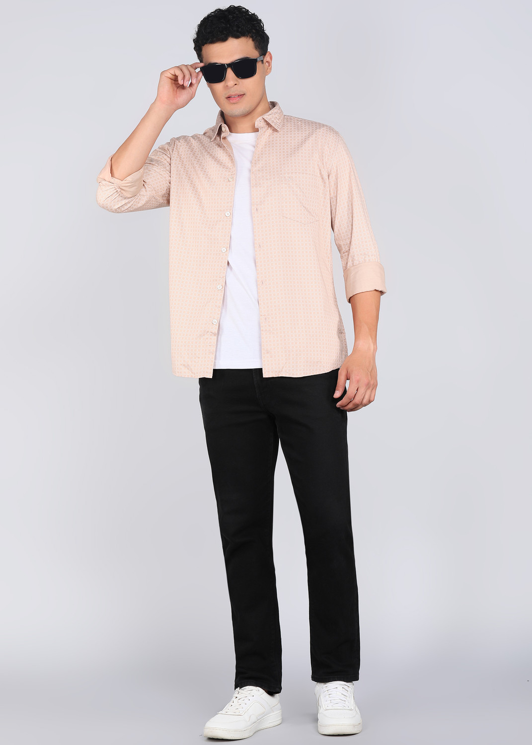 Image of PARX Men Printed Casual Beige Shirt