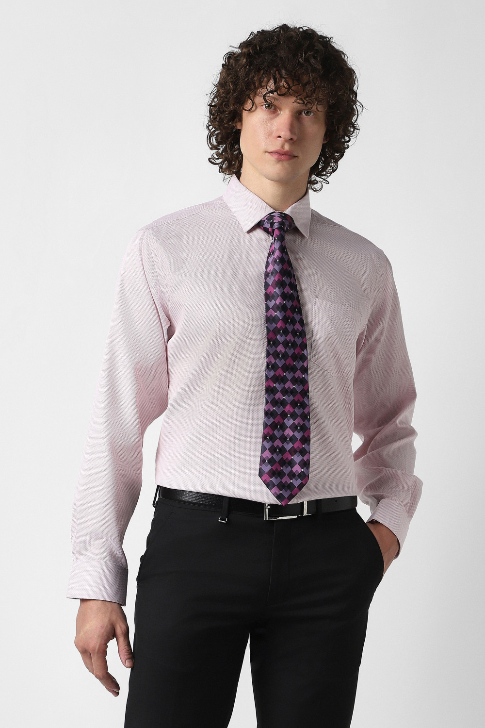 Image of VAN HEUSEN Men Regular Fit Self Design Formal Shirt