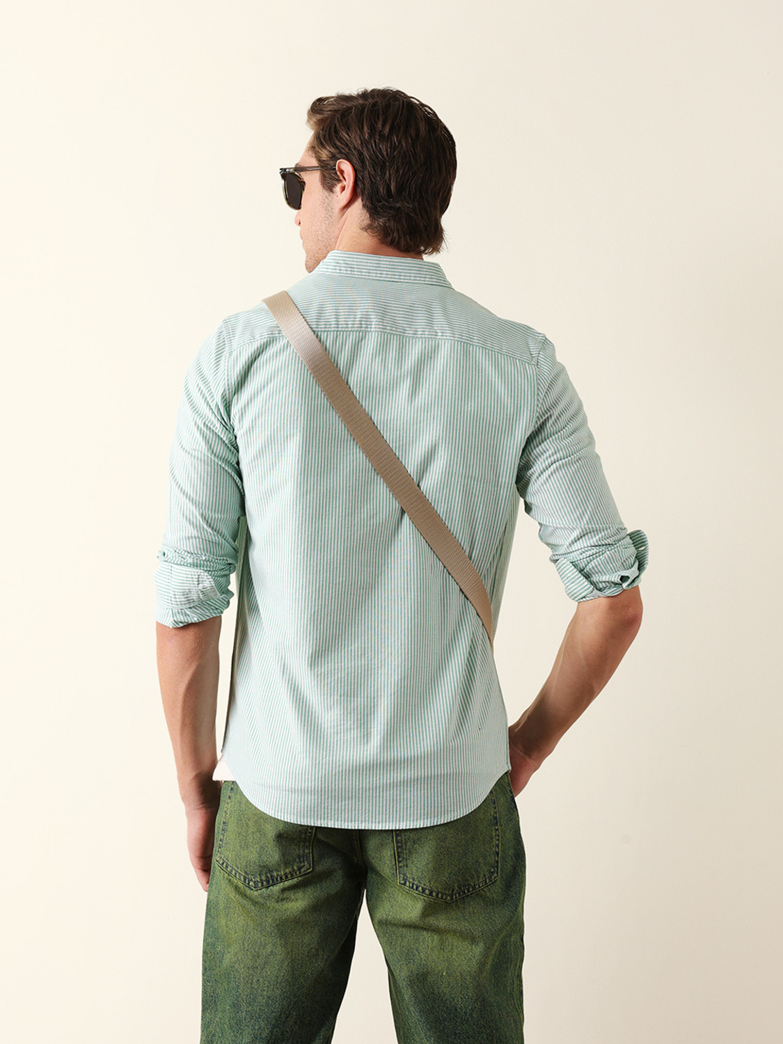 Image of THE BEAR HOUSE Men Striped Casual Green Shirt