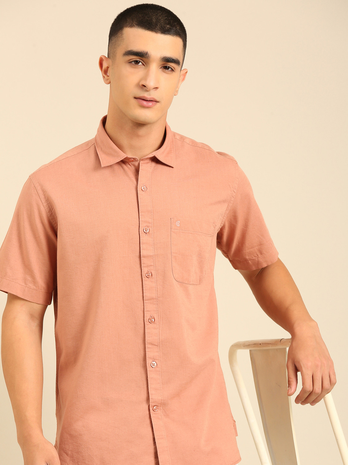Image of CAVALLO BY LINEN CLUB Men Solid Casual Orange Shirt