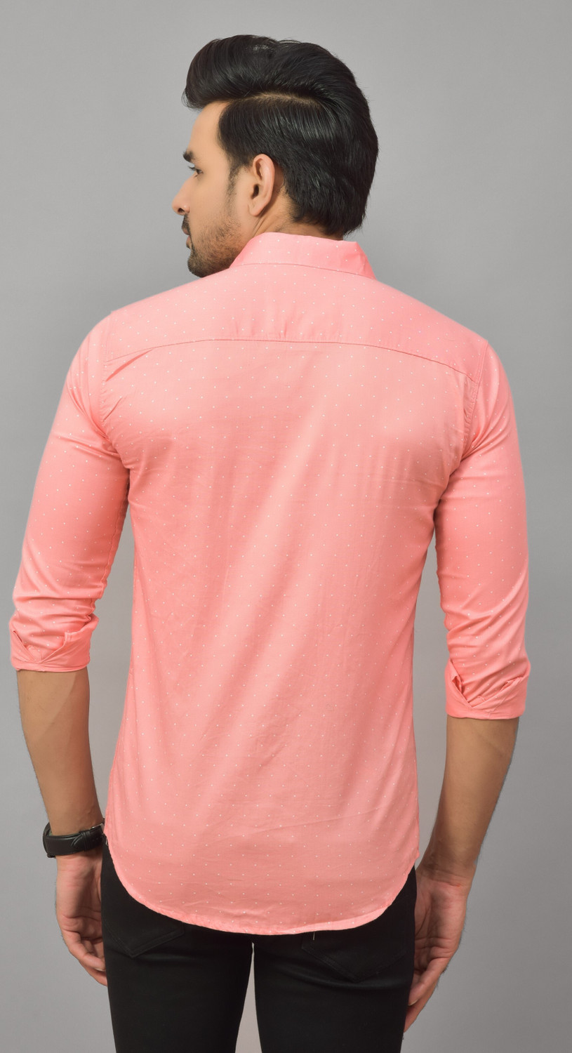 Image of Hems trends Men Polka Print Casual Pink Shirt