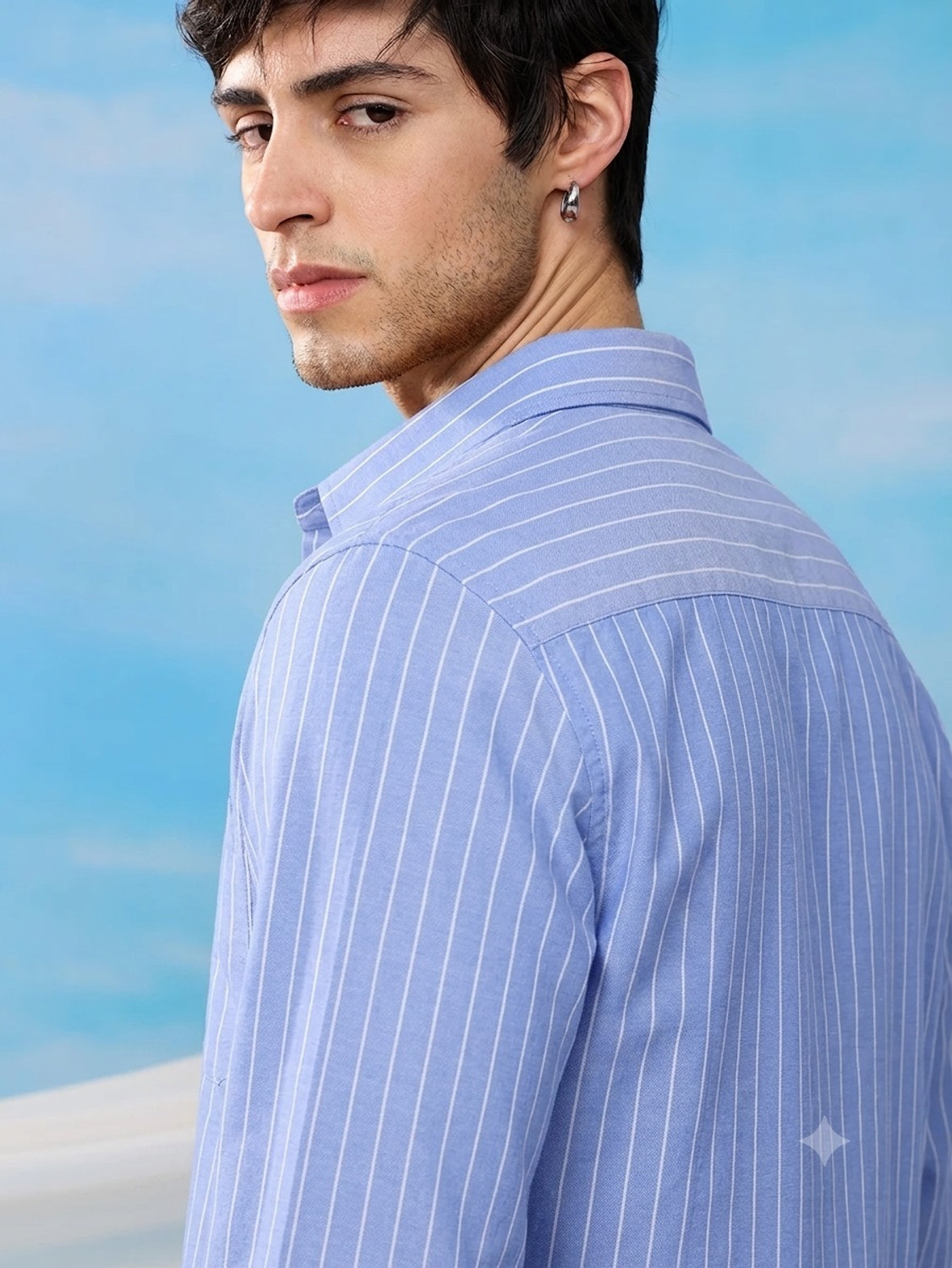 Image of METRONAUT Men Striped Casual Light Blue Shirt