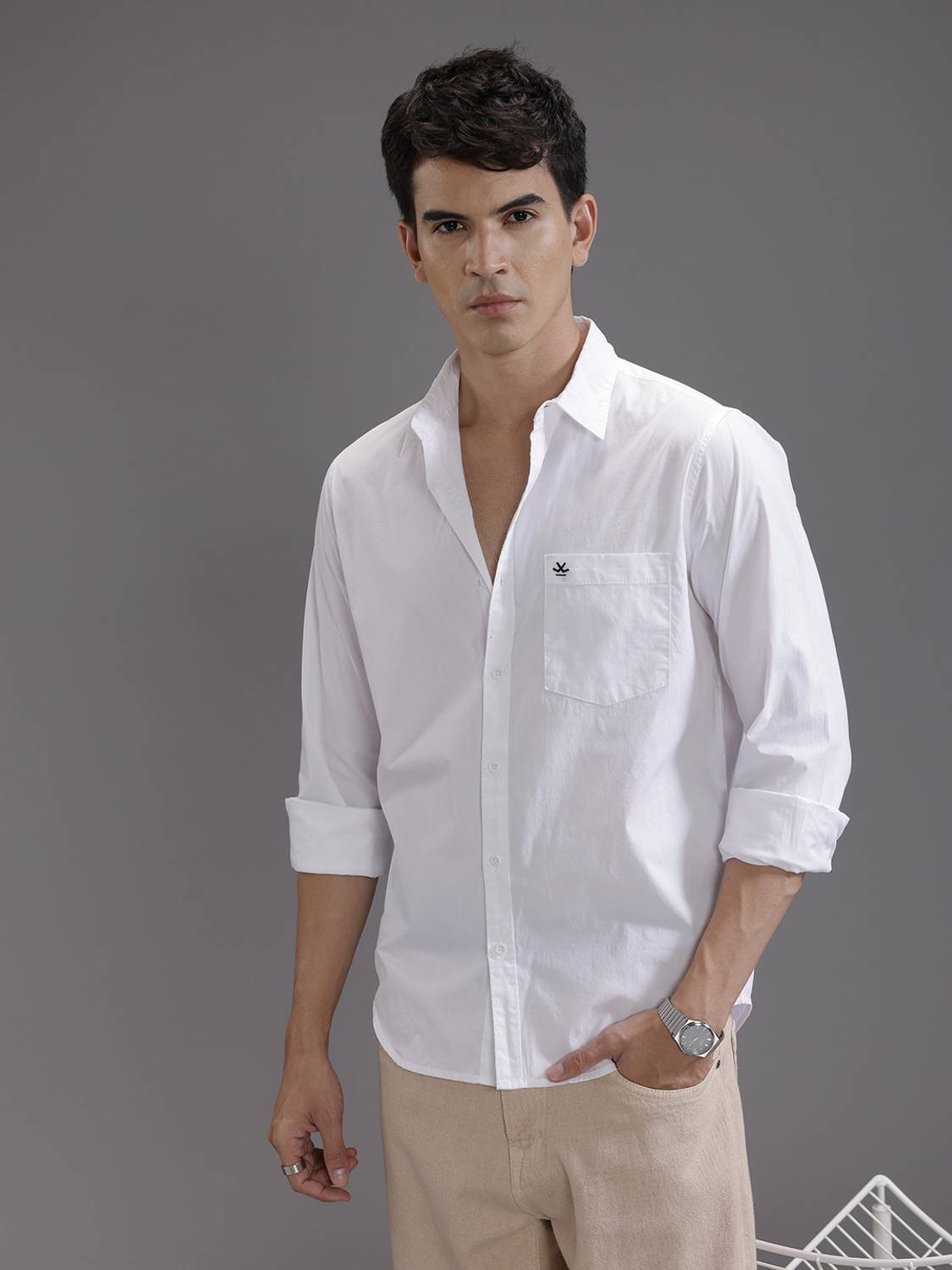 WROGN Men Solid Casual White Shirt - Image 1